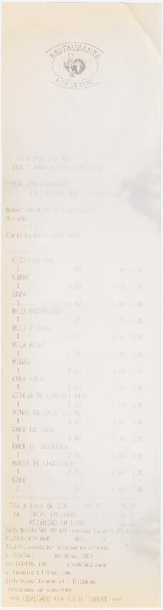 Factura / recibo do restaurante Bife de Perú