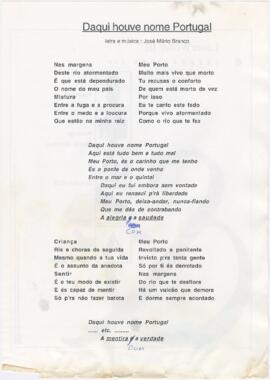 Letra da canção "Daqui houve nome Portugal"