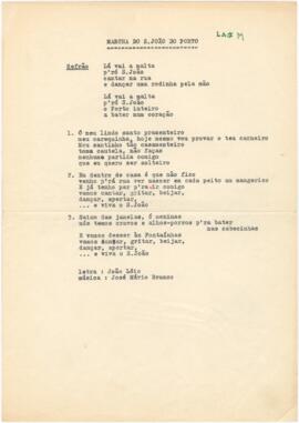 Letra da canção "Marcha do S. João do Porto"