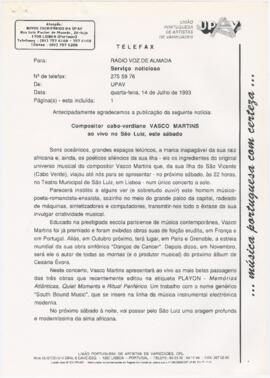 Comunicado de imprensa para a Rádio Voz de Almada