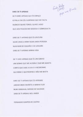 Letra da canção "Direi de ti apenas"