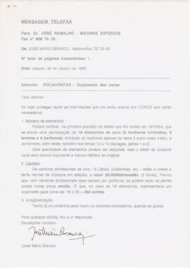 Correspondência de José Mário Branco para José Ramalho (Matinha Estúdios)