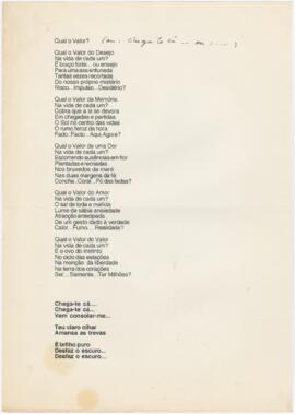 Poema / letra de canção "Qual o Valor?"