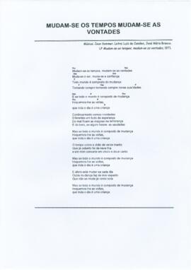 Letra e cifras da canção "Mudam-se os tempos, mudam-se as vontades"