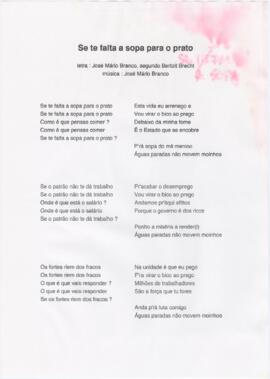 Letra da canção "Se te falta a sopa para o prato"