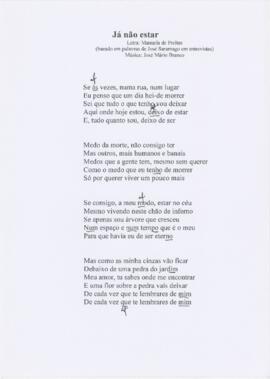 Letra da canção "Já não estar"