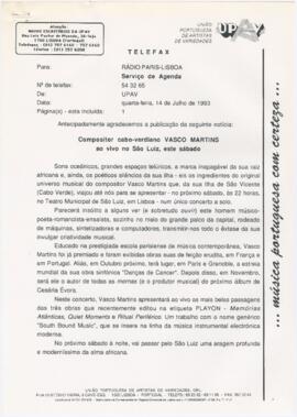 Comunicado de imprensa para a Rádio Paris-Lisboa