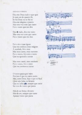 Partitura e letra da canção "Apenas o vento"