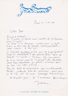 Correspondência de Jean Sommer para José Mário Branco