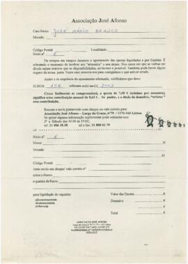 Formulário de pagamento de quotas da Associação José Afonso