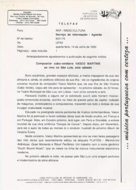 Comunicado de imprensa para a RDP - Rádio Cultura