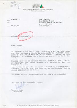 Correspondência da SPA para José Mário Branco