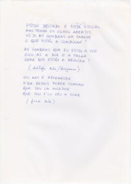 Letra manuscrita de "Estou deitado e está escuro"
