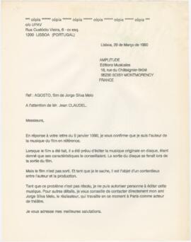 Correspondência entre Jean Claudel (Amplitude Éditions Musicales) e José Mário Branco
