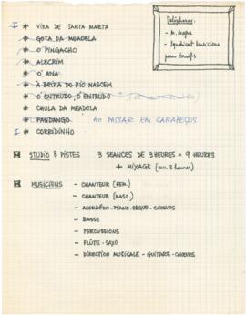 Alinhamento de canções + apontamentos diversos