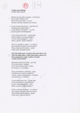 Letra da canção "Canto sem abrigo"