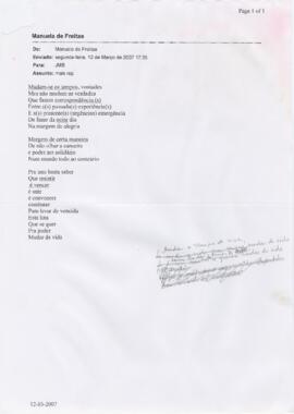 Correspondência de Manuela de Freitas para José Mário Branco