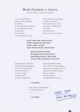 Letra da canção "De pé (Saudação a Antero)"