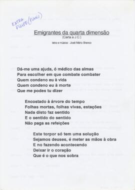 Letra da canção "Emigrantes da quarta dimensão (Carta a J.C.)"