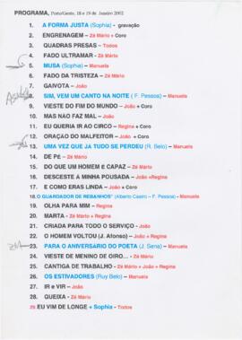 Programa / alinhamento de concerto