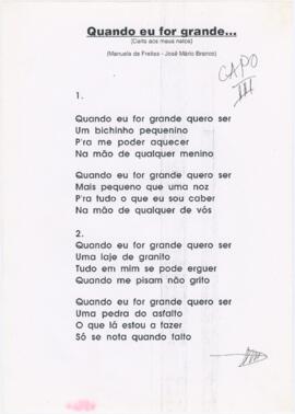 Letra da canção "Quando eu for grande... (Carta aos meus netos)"
