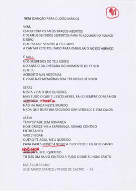 Letra da canção "Vem"
