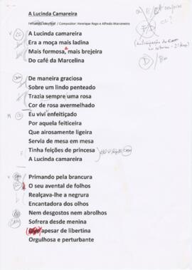 Letra da canção "A Lucinda Camareira"