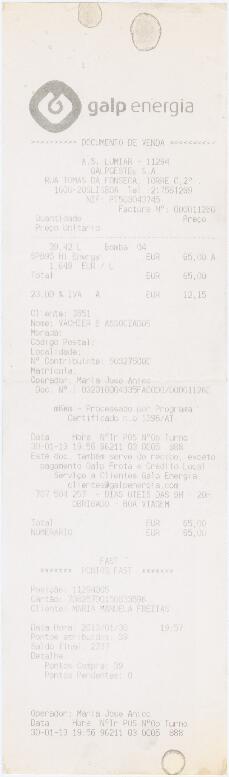 Factura / recibo da Galp