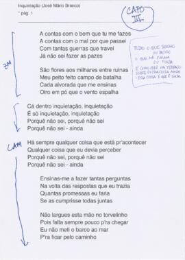 Letra da canção "Inquietação"