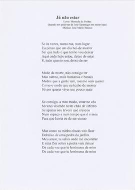 Letra da canção "Já não estar"