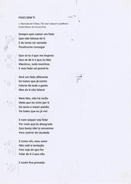 Letra da canção "Fado sem ti"