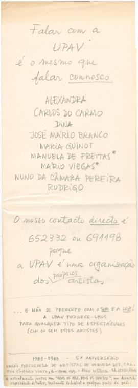 Anúncio promocional da UPAV