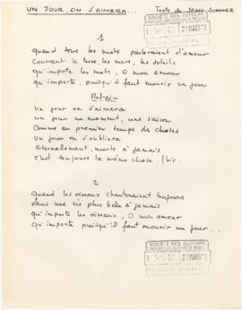 Letra e partitura da canção "Un jour, un moment"