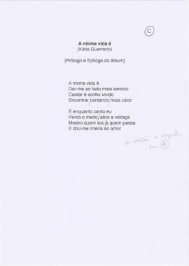 Letra da canção "A minha vida é"