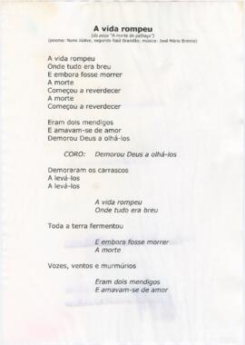 Letra da canção "A vida rompeu"