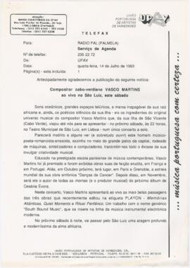 Comunicado de imprensa para a Rádio Pal (Palmela)