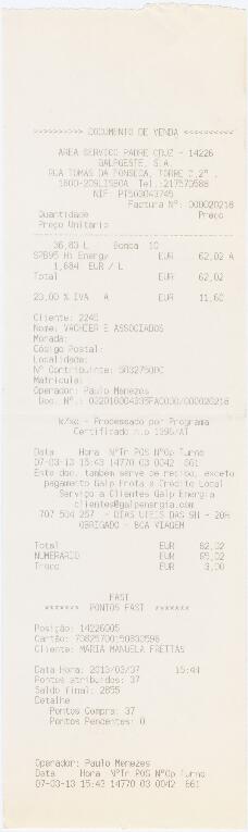 Factura / recibo da Galp