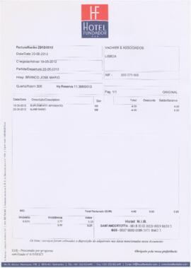 Factura / recibo do Hotel Fundador