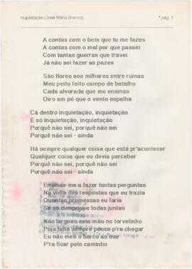 Letra da canção "Inquietação"