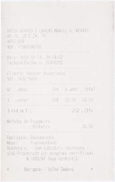 Factura / recibo de refeição