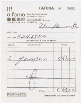 Factura / recibo do restaurante O Forno