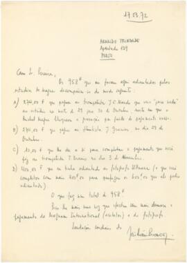 Correspondência de José Mário Branco para a empresa Arnaldo Trindade & Cia, Lda