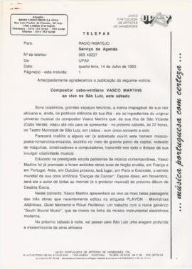 Comunicado de imprensa para a Rádio Ribatejo