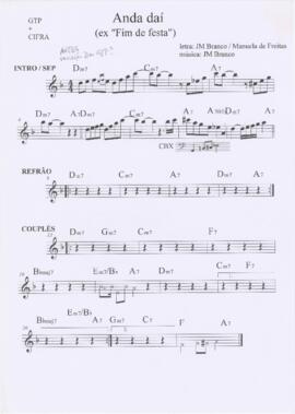 Partitura e cifras da canção "Anda daí"