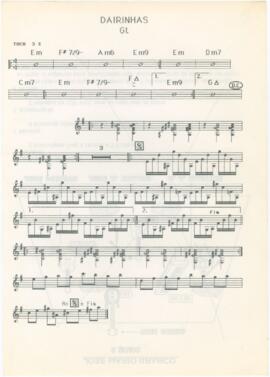 Partitura e cifras para guitarra da canção "Dairinhas" + esquema gráfico de palco