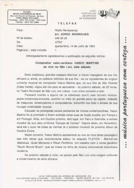 Comunicado de imprensa para a Rádio Renascença