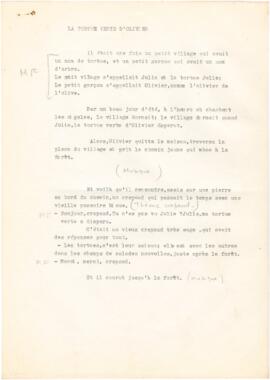 Texto "La tortue verte d'Olivier" com apontamentos