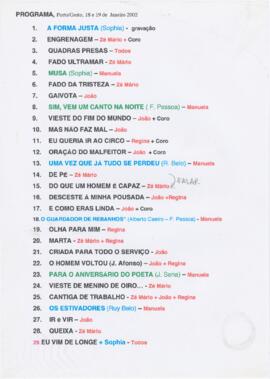 Programa / alinhamento de concerto