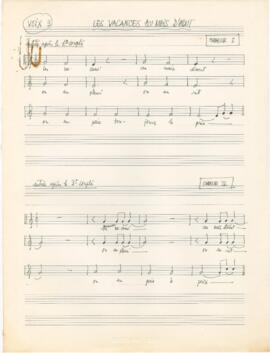 Partitura para voz 3 de harmonização vocal para a canção "Les Vacances au mois d'Aout"