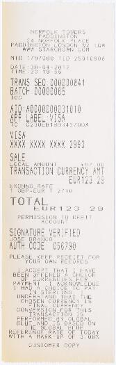 Factura / recibo da Norfolk Towers